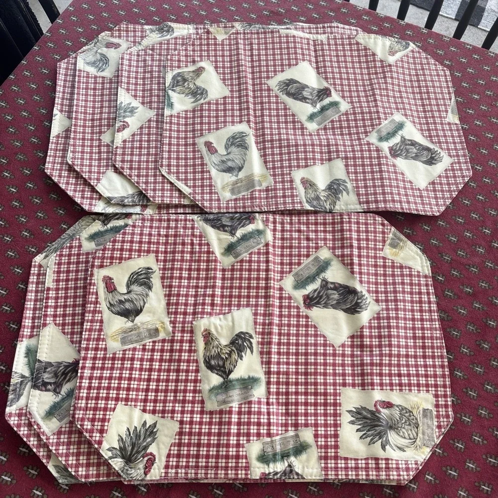 Chicken Rooster‎ Vinyl Placemats Country Farmhouse Rustic Set Of 8 Red Check